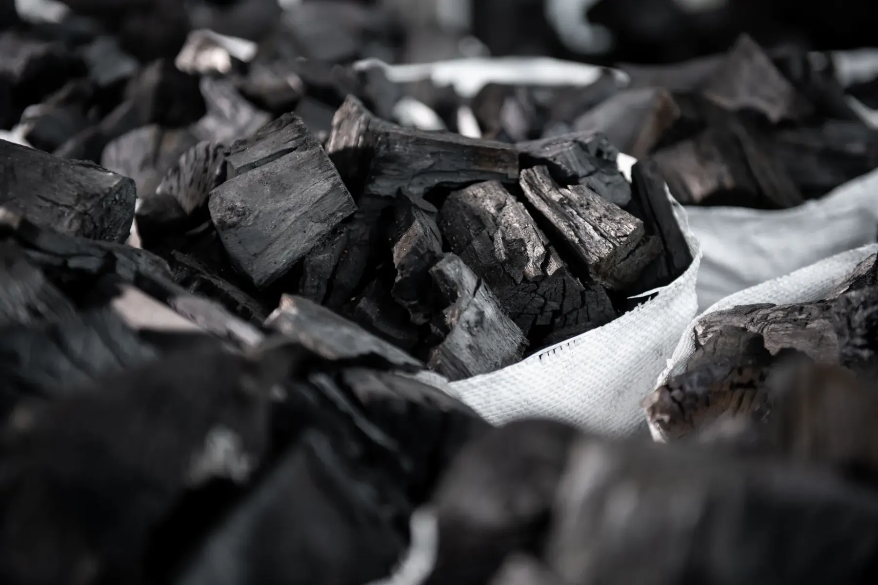Lump charcoal close-up