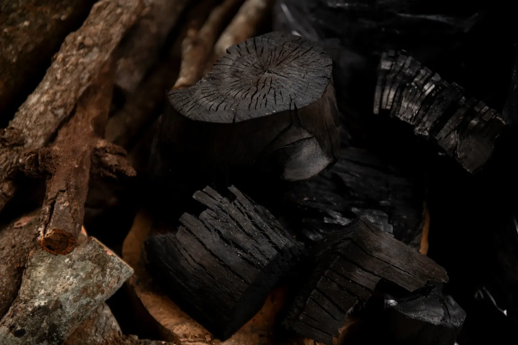 Dense hardwood charcoal cut face, restaurant grade