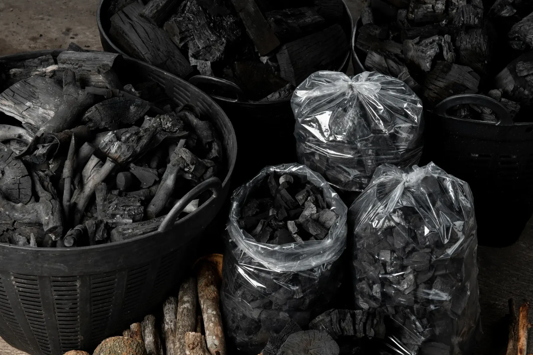 Bagged charcoal samples ready for buyers