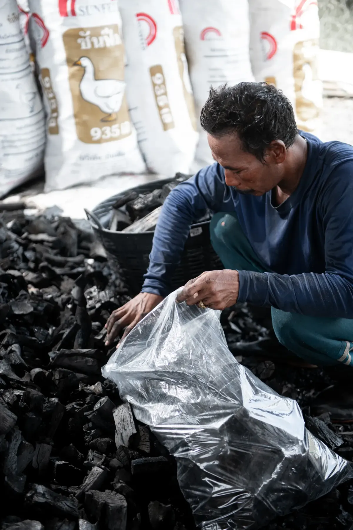 Charcoal packing at the Carbon Bridge factory