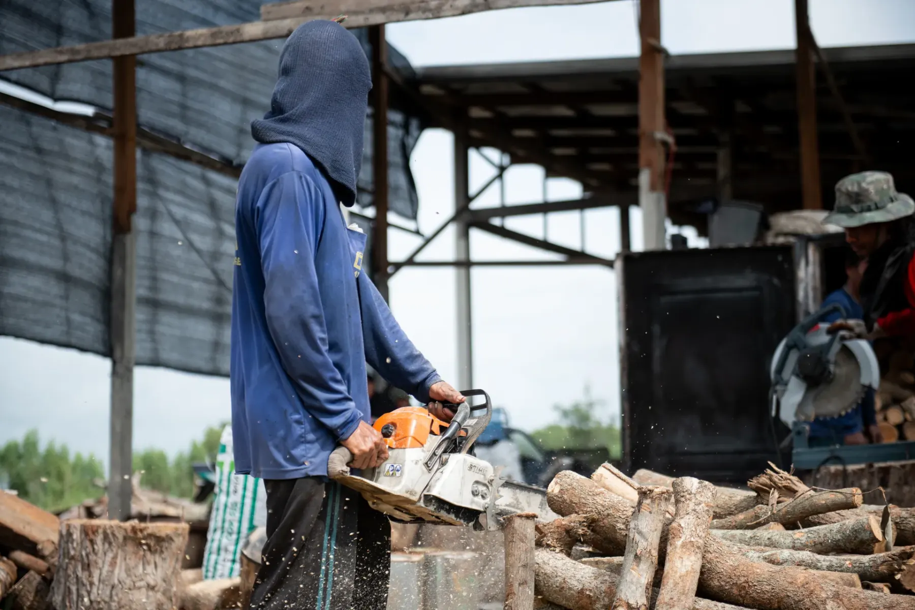 Cutting logs to kiln length